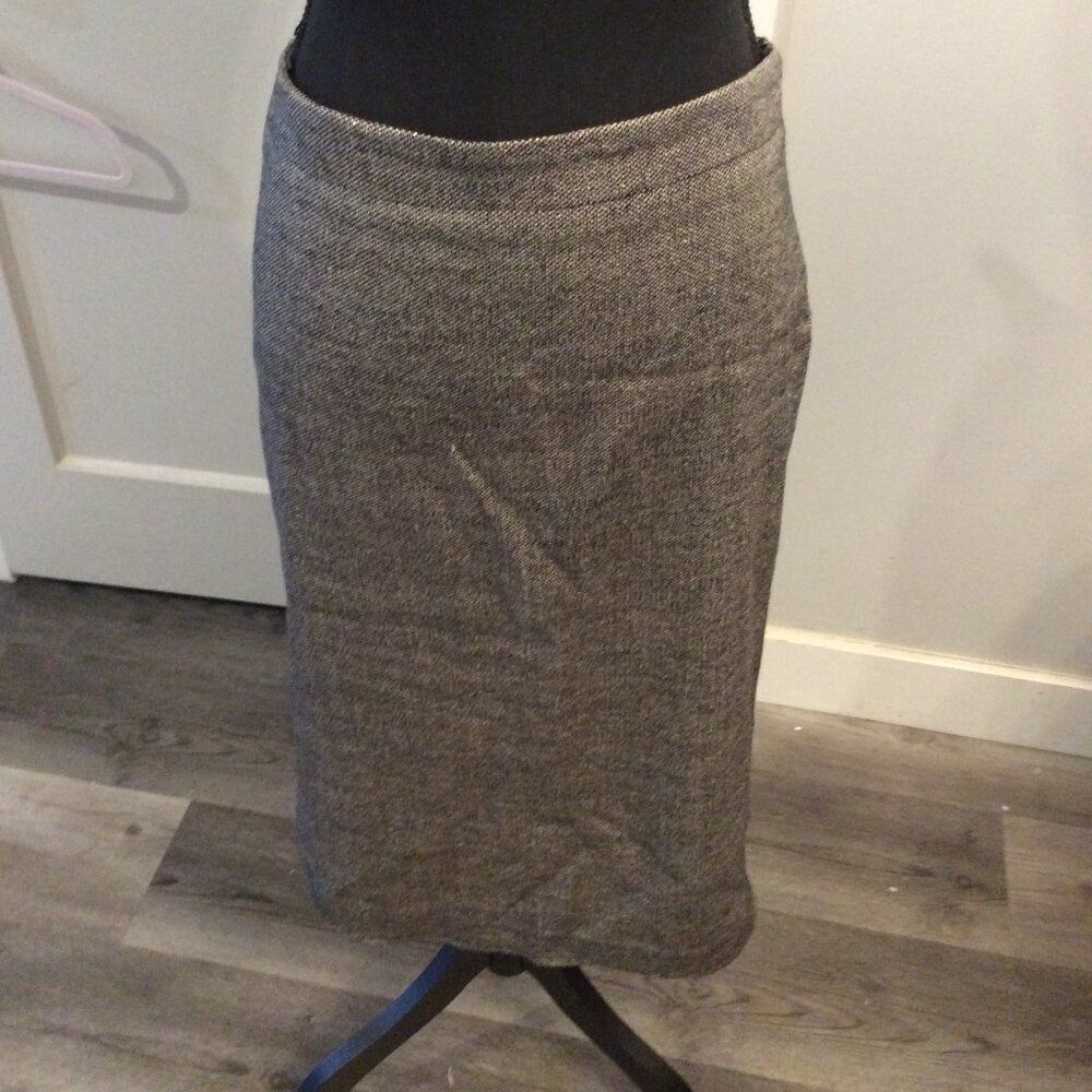 Virgin Wool Silk Pencil Skirt VNC Italy Made Cadean Size Medium M Gold Fiber
